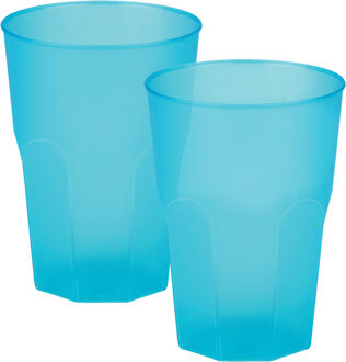 drinkglazen frosted - turquoise - 12x - 420 ml - onbreekbaar kunststof - Cocktailglazen - Drinkglazen Blauw