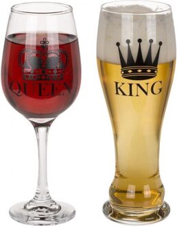 drinkglazen set King & Queen kado cadeau bruiloft huwelijk / huwelijkscadeau / bierglas / wijnglas