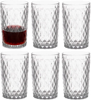 Drinkglazen/waterglazen Diamonds - glas - 6x stuks - 370 ml
