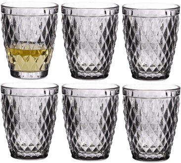Drinkglazen/waterglazen Diamonds - grijs glas - 6x - 250 ml