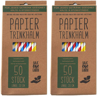 Drinkrietjes - 100x - papier - kleurenmix - 20 cm - rietjes