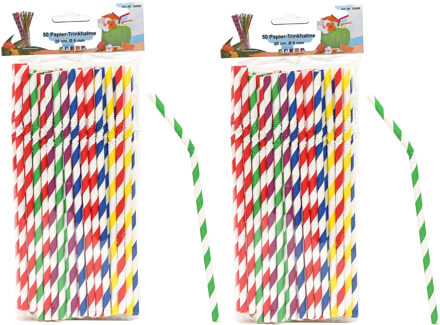Drinkrietjes buigbaar - papier - set 100x - multicolor kleuren - 20 cm - verjaardag/feestje