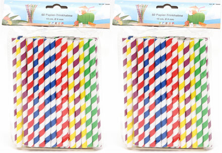 Drinkrietjes - papier - set 100x - multicolor kleuren - 15 cm - verjaardag/feestje - Drinkrietjes Multikleur