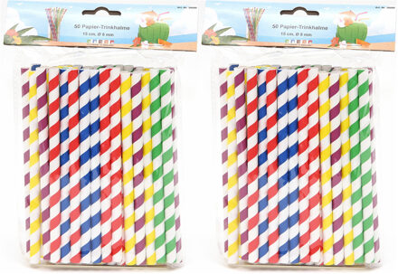 Drinkrietjes - papier - set 100x - multicolor kleuren - 15 cm - verjaardag/feestje