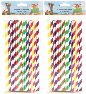 Drinkrietjes - papier - set 100x - multicolor kleuren - 20 cm - verjaardag/feestje