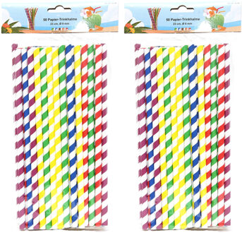 Drinkrietjes - papier - set 100x - multicolor kleuren - 23 cm - verjaardag/feestje - Drinkrietjes Multikleur