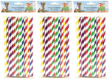 Drinkrietjes - papier - set 150x - multicolor kleuren - 20 cm - verjaardag/feestje
