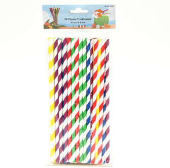 Drinkrietjes - papier - set 50x - multicolor kleuren - 20 cm - verjaardag/feestje - Drinkrietjes Multikleur