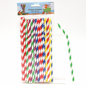 Drinkrietjes - papier - set 50x - multicolor kleuren - 20 cm - verjaardag/feestje - Drinkrietjes Multikleur