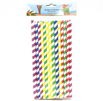 Drinkrietjes - papier - set 50x - multicolor kleuren - 23 cm - verjaardag/feestje - Drinkrietjes Multikleur