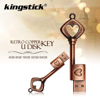 Drive Metalen Zuiver Koper Hart Sleutel Usb Flash Drive Mini Usb Stick Sleutel Echt 4Gb 8Gb 16gb 32Gb 64Gb Thumb Stick