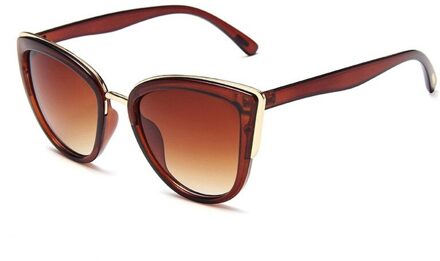 Driver Glazen Vrouwen Cat Eye Retro Ronde Gradiënt Oversized Bril Zonnebril Metalen Frame Zonnebril Driver Bril Bruin