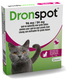 Dronspot 96 mg/24 mg Spot-on oplossing grote kat (5- 8 kg) 2 pipetten