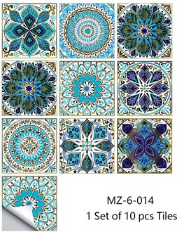 Droom Blauw Mandala Stijl Matte Oppervlak Muursticker Tegel Decoratie Film Voor Tegels/Grond In Keuken Badkamer Vloer Kunst muurschildering 15cmX15cmX10pcs