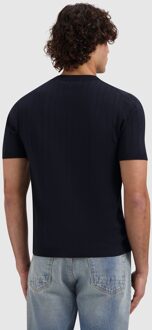 Drop-Needle Knitted T-shirt Navy  XL