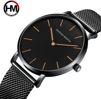 Drop shipping Relogio Masculino Waterproof Japan Quartz Movement Stainless Steel Mesh Band Fashion Male Black Watches For Men