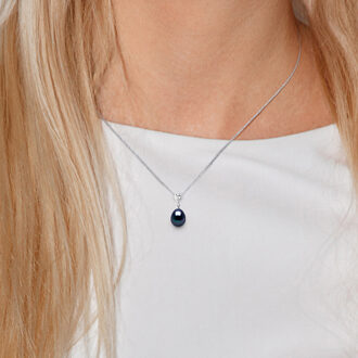 DROP zoetwater parel sieraden 9-10mm Black 925 - maat Zwart