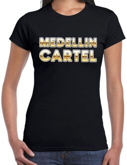 Drugscartel Medellin Cartel tekst t-shirt zwart met goud dames M
