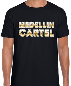 Drugscartel Medellin Cartel tekst t-shirt zwart met goud heren M
