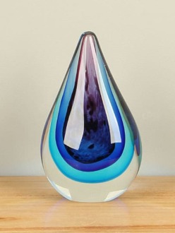 Druppel uit glas azuur/paars, 15 cm