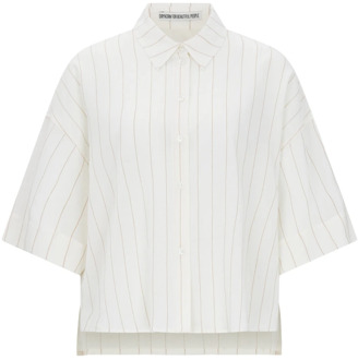 DRYKORN Linnen blouse met boxy pasvorm en parelmoerknopen Drykorn , Beige , Dames - M,S