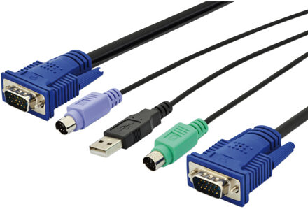 DS-19233 toetsenbord-video-muis (kvm) kabel 5 m Multi kleuren, Zwart