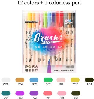 Ds 6/12/24 Kleuren Aquarel Dual Brush Pen Set Borstel Markers Zachte En Harde Belettering Pen Fabricolor bullet Journal Levert 12 kleuren