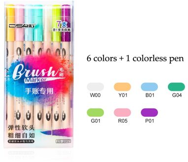 Ds 6/12/24 Kleuren Aquarel Dual Brush Pen Set Borstel Markers Zachte En Harde Belettering Pen Fabricolor bullet Journal Levert 6 kleuren