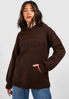 Dsgn Embossed Oversized Knitted Hoodie, Chocolate - S