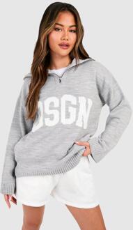 Dsgn Jacquard Knitted Half Zip Sweater, Grey