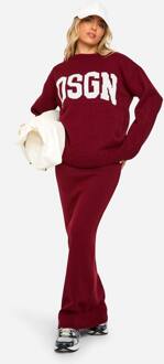 Dsgn Ronde Hals Gebreide Trui En Maxi Rok Set, Plum