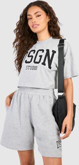 Dsgn Studio Applique Crop T-Shirt And Short Set, Ash Grey - XL