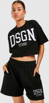 Dsgn Studio Applique Crop T-Shirt And Short Set, Black - M