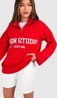Dsgn Studio Oversized Zip Neck Sweater, Red - L