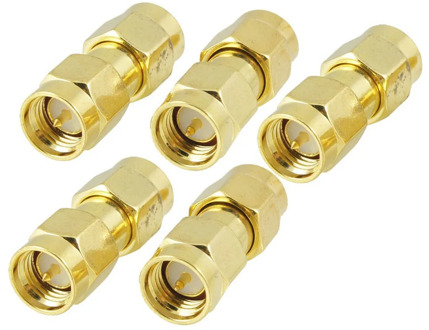 DSHA New Hot 5 pcs Gold Tone SMA Male to SMA Male Plug RF Coaxial Adapter Connector
