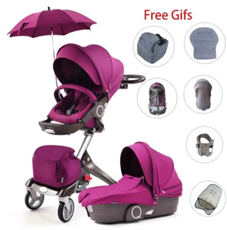 DSLAND Baby Stroller 3 in 1luxury High Land Scape Sitting Pram Buggy Bassinet for Newborn Carriage Car Walkers