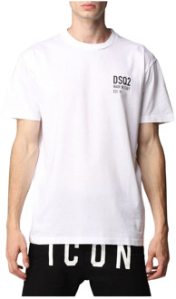 Dsquared2 Bedrukt Logo Katoenen T-Shirt - Klassiek Wit Dsquared2 , White , Heren - S