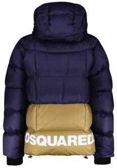 Dsquared2 bedrukt logo marineblauw donsjack met capuchon
