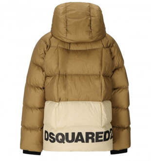 Dsquared2 bedrukt logo walnootbruin donsjack met capuchon