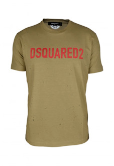 Dsquared2 Beige Katoenen T-Shirt met Rood Logo Dsquared2 , Beige , Heren - 2Xl,Xl,M