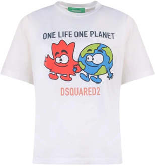 Dsquared2 Biologisch katoenen T-shirt met grafische print Dsquared2 , White , Dames - M,S