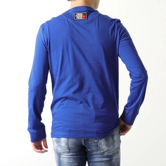 Dsquared2 Blauw Heren T-Shirt met Lange Mouwen en Twins Peak Logo Dsquared2 , Blue , Heren - S