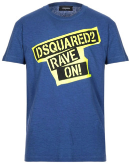 Dsquared2 Blauw Katoenen T-Shirt - Gemaakt in Italië Dsquared2 , Blue , Heren - 2Xl,Xl,M,S