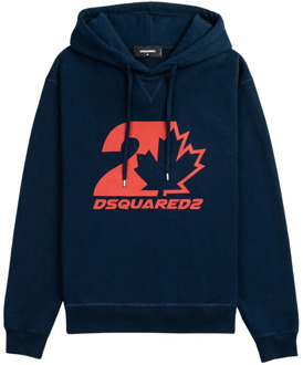 Dsquared2 Blauwe Cool Fit Hoodie met Rood Logo Dsquared2 , Blue , Heren - XL