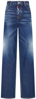 Dsquared2 Blauwe Denim Jeans met Logo Label Dsquared2 , Blue , Dames - S,Xs,3Xs,4Xs,2Xs