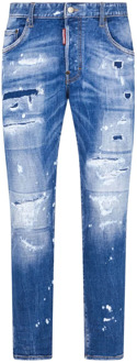 Dsquared2 Blauwe Denim Stretch Jeans met Versleten Details Dsquared2 , Blue , Heren - Xl,L,S,Xs