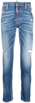 Dsquared2 Blauwe Distressed Skinny Jeans Dsquared2 , Blue , Heren - 2Xl,Xl,L,M,S,Xs,3Xl