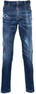 Dsquared2 Blauwe Gewassen Denim Skinny Jeans Dsquared2 , Blue , Heren - Xl,L,M,Xs