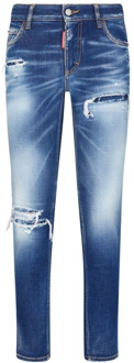 Dsquared2 Blauwe Ripped Slim-Leg Jeans Dsquared2 , Blue , Dames - M,Xs,2Xs