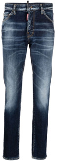 Dsquared2 Blauwe Slim-Fit Jeans met Whiskering Effect Dsquared2 , Blue , Heren - 2Xl,Xl,L,M,S,Xs,3Xl